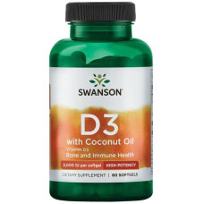 Swanson Vitamin D3 - 2.000 IU with Coconut Oil, 60 Kapseln