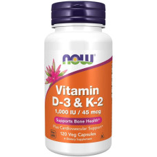 Now Foods Vitamin D3 & K2 1000 IU/45 mcg, 120 Kapseln