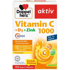 Doppelherz Vitamin C 1000 + D3 + Zink Depot, 100 Tabletten