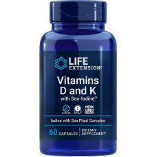 Life Extension Vitamin D3 and K2 with marine iodine (marines Jod), 60 Kapseln