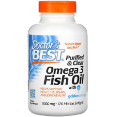 Doctors Best Purified & Clear Omega 3 Fish Oil with Goldenomega - 1000 mg, 120 Softgels